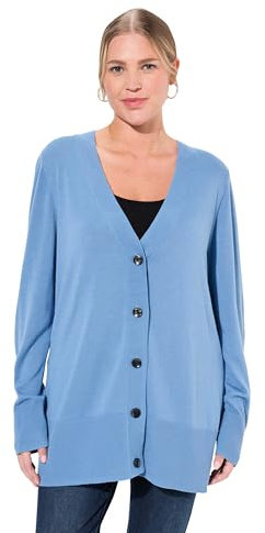 Ulla Popken Damen Strickjacke, V-Ausschnitt, Knopfleiste, Feinstrick Pullover, Helle Kornblume, 54-56 EU