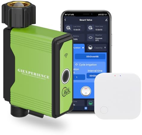ZIGBEE - Timer per irrigazione da giardino intelligente con gateway ZIGBEE, contatore dell'acqua a turbina integrato, fino a 10 programmi programmabili, compatibile con l'app Tuya Smart e Smart Life