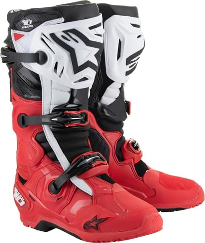 Alpinestars Stivali da Enduro Tech 10, Rosso acceso/Nero/Bianco, 44.5 EU