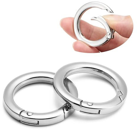 QIUTIMIY 4 Stück Rund Karabinerring O-Ring,Metall Runde Federspaltringe für Handtaschen, Schlüsselanhängern, Schnallen, Taschen, Geldbörsen(Silver,25mm)
