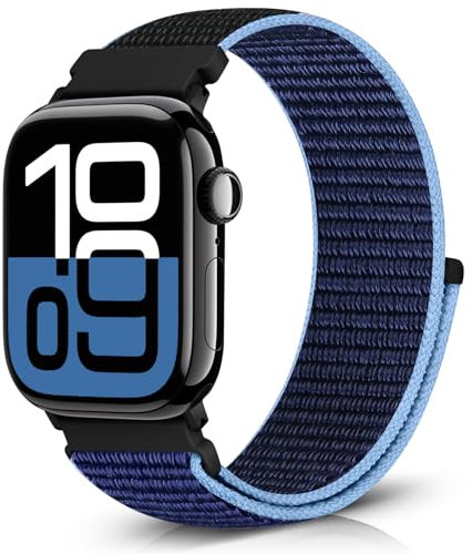 Bcuckood Nylon Sport Armband Kompatibel mit Apple Watch 42mm 41mm 40mm 38mm für Damen Herren, Sport Solo Loop Armband für iWatch Serie 10 9 8 7 6 5 4 3 2 1 SE, Neues Mitternachtsblau