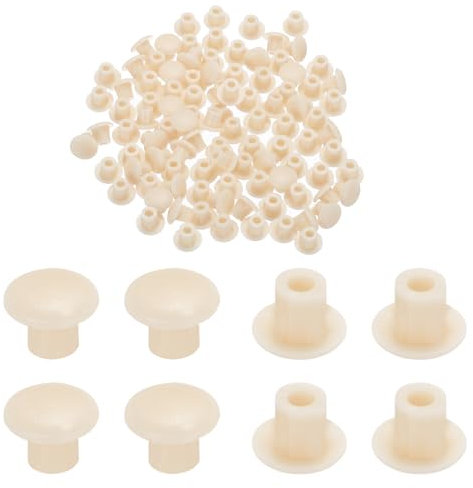 sourcing map 100pcs Plastic Hole Plugs, 5mm (3/16 Inch) Yellow Screw Caps Cover Snap in Locking Round Button Top Shelf Plugs for Cabinet Cupboard Bookcase License Plate Furniture