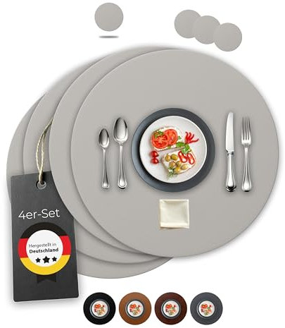 Lederfabrik Garnier® Tischsets Abwaschbar 4er-Set – Nachhaltig, Stabil & rutschfest – Edles recyceltes Leder, Made in Germany (Rund, Beige)