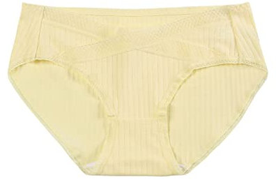 Culotte Maternite Femme Femmes Grossesse Taille Basse Ventre Soutien Mode Fileté Respirant Culotte De Maternité String Gainante Ventre Plat Culotte Menstruelle (Yellow, M)