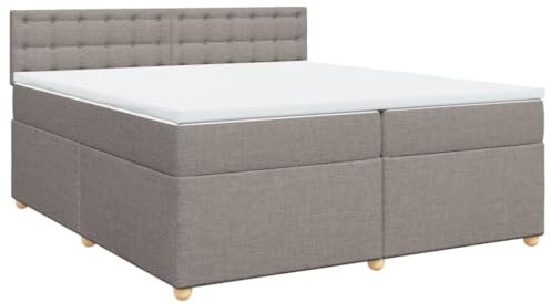 vidaXL Boxspringbett, Doppelbett mit LED Matratze Matratzenauflage, Bettgestell mit Lattenrost Kopfteil, Polsterbett Bett für Schlafzimmer, Taupe 200x200cm Stoff