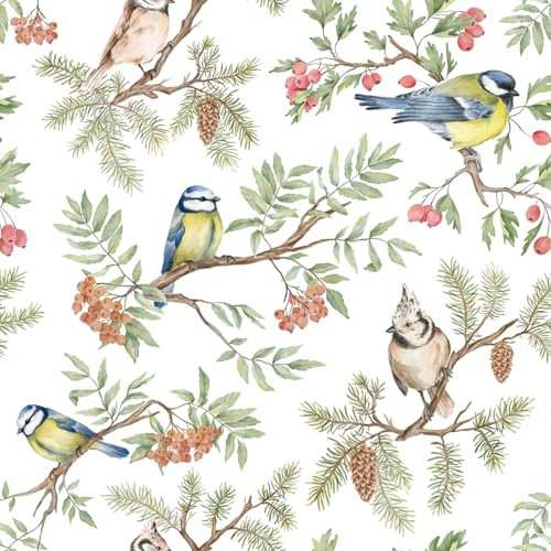 ANHUIB Flower Bird Branches Wallpaper Birds Self Adhesive Wallpaper 44x300cm Botanical Contact Paper Berries Wildflowers Wall Paper for Bedroom Decor Vintage Plant Wall Decal for Cabinet Furniture