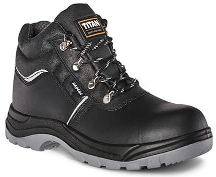 Titan Safety Footwear Radebe S3 SRC Water Resistant Black Leather Boots, Protective Midsole, Lightweight Mens Womens Steel Toe Cap, Anti-Slip, Anti-Static, Heat Resistant Safety Boots