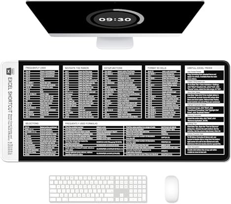 Auhoahsil Excel Shortcut Mouse Pad, Large Excel Cheat Sheet Desk Pad, XXL Extended Computer Mousepad, Office Desk Mat for Laptop and Keyboard, Non-Slip Rubber, Stitched Edges, 35.4x15.7, Black