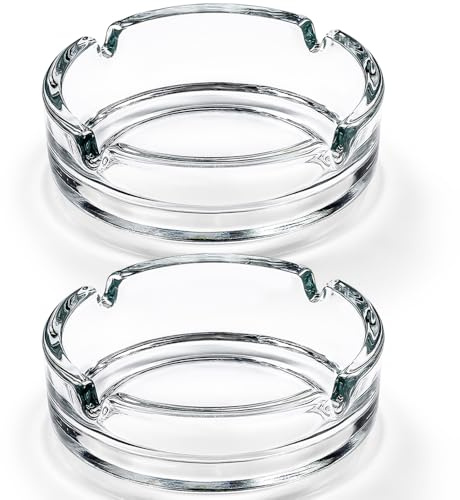 2 Pack Glass Ashtrays, Ash Tray for Cigarettes, Cigar Ashtray, Heavy Glass