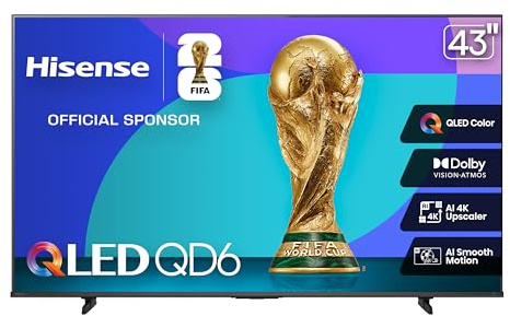 Hisense 43 Class QD6 Series (43QD6QF, 2025 Model) QLED 4K UHD Smart Fire TV, Voice Remote with Alexa, Dolby Vision, Dolby Atmos, Motion Rate 120, HDR 10+, Game Mode Plus, MEMC, VRR, ALLM