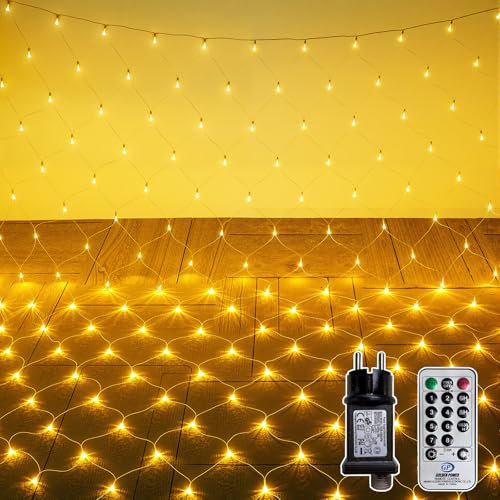 Soagrc LED Lichternetz Außen 3x2m 200 LEDs warmweiß mit Fernbedienung & Timer, 8 Modi, IP67 wasserdicht, Deko Lichterkette für Garten, Balkon, Hochzeit, Schlafzimmer, Weihnachten