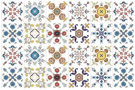 Fliesensticker Weiß Blau Golden Mosaikfliesen PVC Fliesenaufkleber Wasserdicht Klebefliesen Küche Selbstklebend Klebefliesen Ölfest Küchenfliesen Überkleben Bad Tile Sticker 20x20cm/48 Pcs