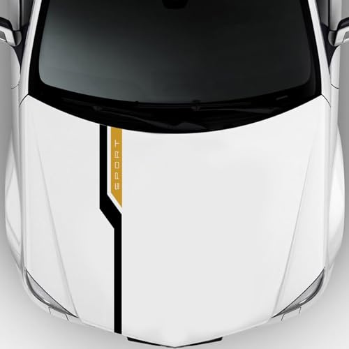 Auto Motorhaube Aufkleber,Auto Racing Sport Streifen Aufkleber,Wasserdichte Vinyl Grafik Dekorative Aufkleber für Autos/LKW/SUVs(Schwarz-Gold)