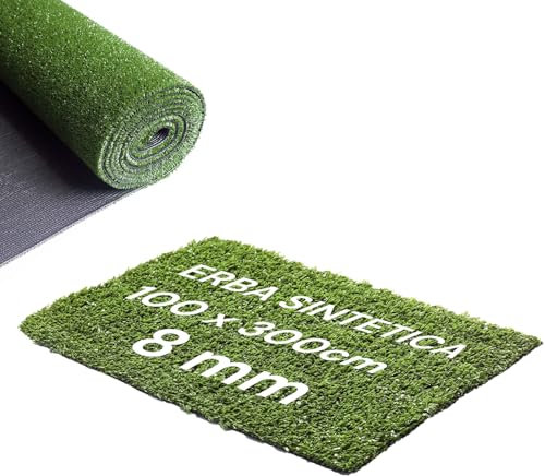 Avilia – Erba Sintetica per Esterno H100xL300 cm in Polipropilene Anti-UV, Prato Sintetico Drenante con Altezza 8 mm, Facile da Tagliare e Posare, Ideale per Terrazzi, Piscine e Aree Relax