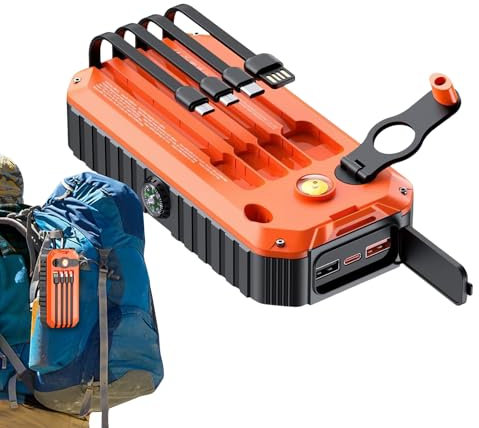 Solar Powerbank Mit Handkurbel,Handy-Ladegerät Mit Integriertem Kabel - 20000mAh Externe Batterie Mit Handkurbel, SOS Stroboskoplicht & Notfalllampe Für Zuhause, Wandern, Camping, Reisen & Outdoor