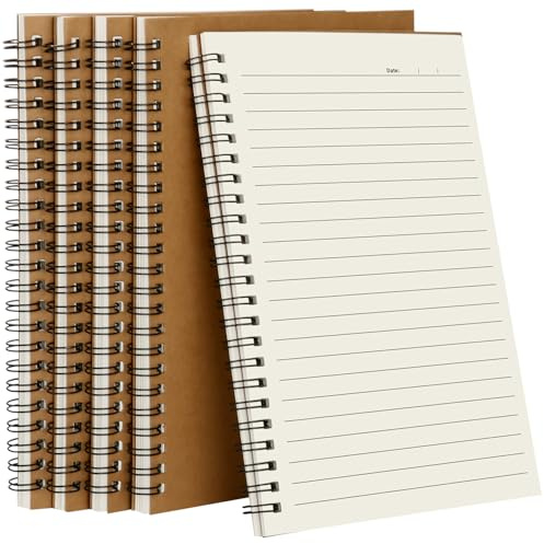 5 Stück Notizbuch A5 Liniert, Spirale Notizblock,60 Blatt Spiralblock Heft | Spirale Notizblock, Schreibblock, Kraft Cover Notizblock fur Büro und Schule, Rückkehr zur Schule, 14,5 X 21CM