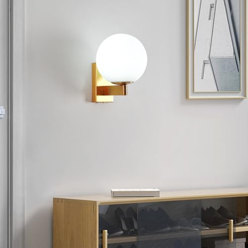 KRIPINC Applique Murale Boule Verre, Lampe de Chevet Murale Globe Verre, E27 Minimalistes Art Déco Luminaire Mural Interieur pour Salon, Chambre, Couloir (Doré)