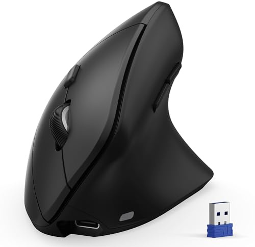 TECKNET Ergonomische Bluetooth Maus, 60g Leicht Wiederaufladbar Kabellose Vertikale Maus (BT 5.0/3.0 + 2.4G), Computermaus Kabellos, 6-stufig Verstellbar bis 4800 DPI, Leise Funkmaus für Mac, Windows