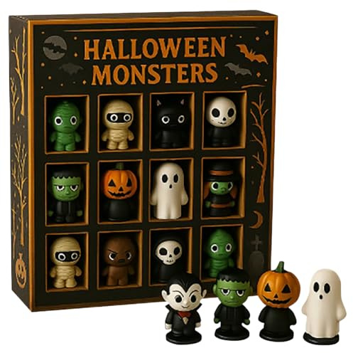2025 Halloween Adventsfiguren 12 Tage Gruseliger Countdown-Kalender | Holiday Doll Home Decor for Bedroom Living Room Desk Table Top Bookshelf Shelf