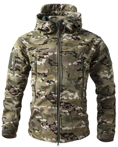 JWNYJFB Men's Tactical Softshell Jacket, Full-Zip Waterproof Fleece Lined Hooded Military Windbreaker Jackets with Pockets Camouflage M