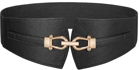 SANSTHS Wide Belts for Women Ladies Belts for Dresses Elastic Waist | Chunky Belt with Gold Buckle, for Dress Coat Suit Romper, Daily Use, Casual Work, Special Costume, Dress Accessories