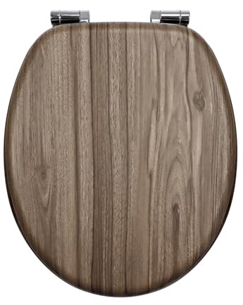 Fanmitrk WC-Sitz mit Absenkautomatik, Toilettendeckel aus stabilem MDF-Holzkern, Verstellbare Scharniere aus Zinklegierung (Befestigung von unten), Standard O-Form, Pflegeleicht (jhe138-1-01)