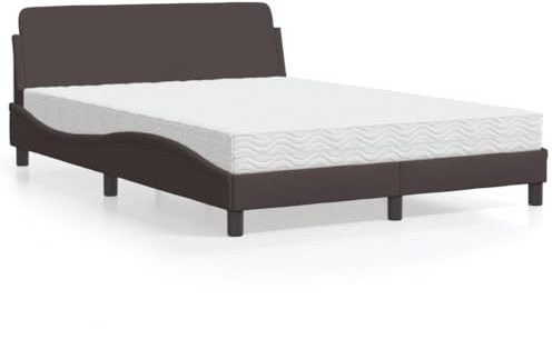 Qnhdfrt Dover Doppelbett 140x200 mit 3-Schicht-Matratze H2/H3 Dunkelbraun atmungsaktiver Stoff massives Kiefernholz Wellenform modernes Schlafsofa für Schlafzimmer und Gästezimmer
