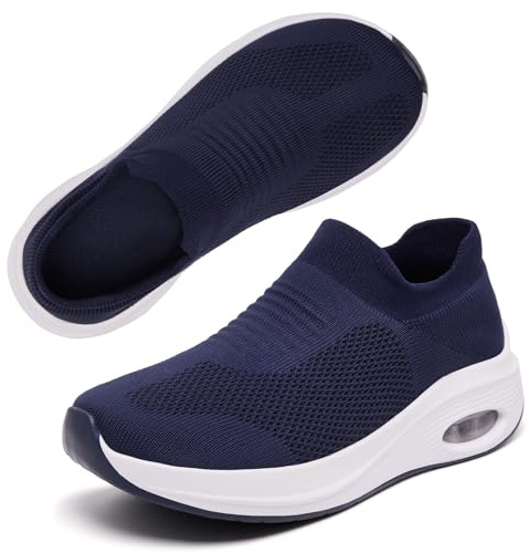 Wide Fit Women Slip On Trainers Arch Support Ladies Shoes Navy 5.5 UK