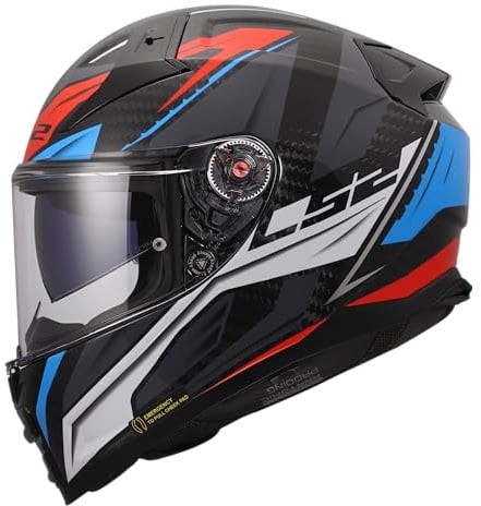 LS2, Integral Motorcycle Helmet Vector II Carbon Savage White Blue Red, L
