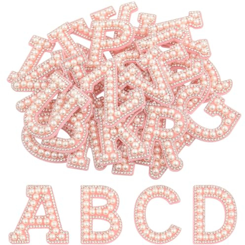 CHRORINE 26/52/78 Pcs Self Adhesive Pearl Rhinestone Letter Patches A-Z, Pearl Letter Alphabet Stickers for Hats, Clothes, Pants, Bags (26, Hot Pink, Height 1.9″)