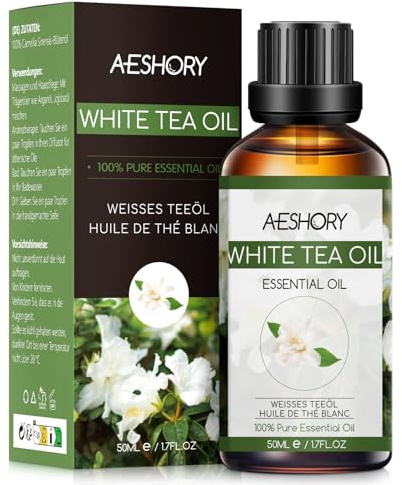 AESHORY Weißer Tee Ätherisches Öl 50ML, Natürliches Weißes Teeöl, Premium Aromatherapie Duftöle für Diffuser, Hautpflege, Haarpflege, Entspannung, Massage, Bad