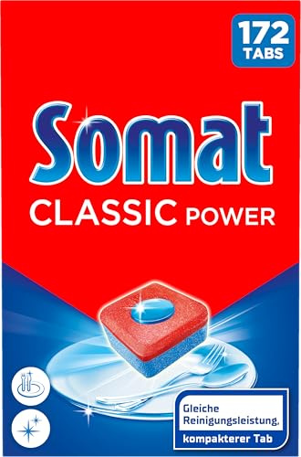 Somat Classic Power kompakte Spülmaschinentabs (172 Tabs), Geschirrspültabs | Spülmaschinen Tabs mit Fettlösekraft für kraftvolle Reinigung, Spütabs sogar für die Anwendung bei niedrigen Temperaturen
