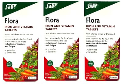 Iron and Multivitamin in Blister Packs, Gluten-Free, Lactose-Free, Vegan, Food Supplement, Since 1916, 84 Tablets, Multipkack 3X, 252 Tablets per Order