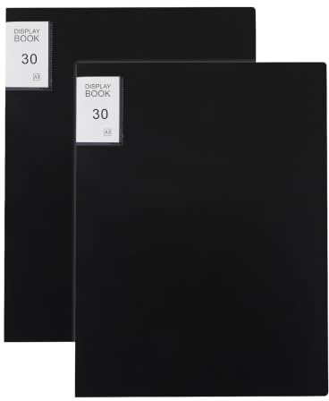 2 Pcs A3 Display Book Folder, 30 Pocket Portfolio Presentation Folders with Clear Plastic Sleeves, for Artwork, Diamond Painting, Reports & Certificates (Black)