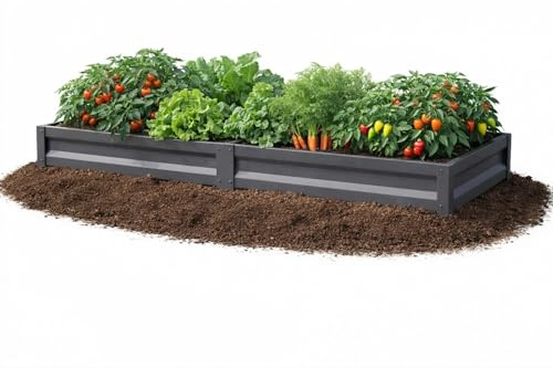 Botanic Hochbeet Metall 200x100x20 cm, verzinkter Stahl, wetterfest & rostfrei, Metallhochbeet Anthrazit mit Bodenankern, stabiles Gartenbeet für Gemüse, Kräuter und Blumen