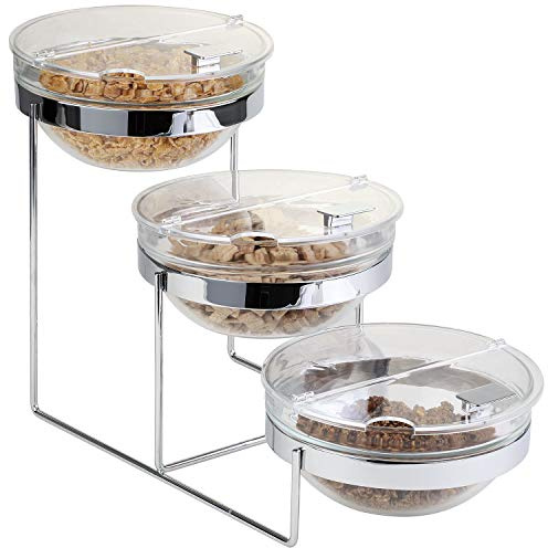 APS 11795 Sonntagsbuffet-Ständer, Set von 3 Glaschalen (2,5 l), 3 klappbaren Abdeckungen und 1 Metallständer, 61 x 24 x 35 cm, 3-Schüsseln