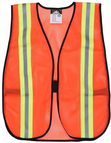 MCR Safety V201R Polyester Mesh General Purpose Safety Vest with 2-Inch Lime/Silver Reflective Stripe, Fluorescent Orange