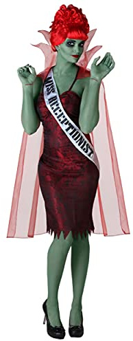 Miss Dead Receptionist Halloween Costume With Sash and Cape | Day Of The Dead Dress Outfit For Women X-Large