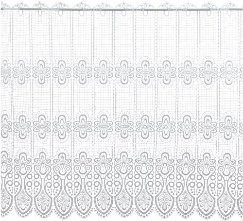 Plauener Spitze by Modespitze, Store Bistro Gardine Scheibengardine mit Stangendurchzug, hochwertige Stickerei, Höhe 83 cm, Breite 144 cm, Weiß