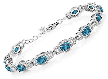 Gem Stone King 7-14 Cttw Oval Gemstone Birthstone Tennis Bracelet For Women | 925 Sterling Silver | Oval 6X4MM | 7 Inch With 1 Inch Extender | Fine Jewelry Gifts for Her Mom Women Wife