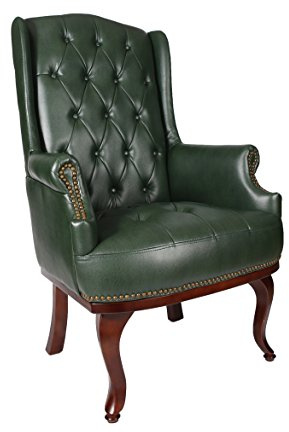 Fine Chairs New Queen Anne Fireside High Back Wing Back Leather Chair Chesterfield Armchair Antique Style Green