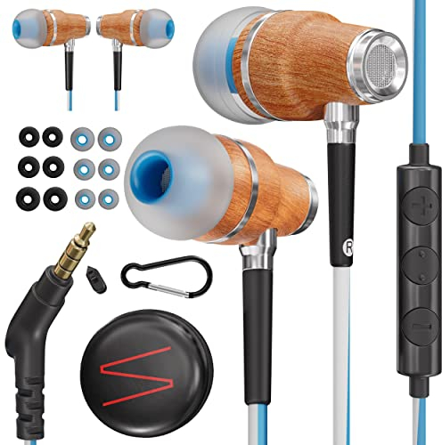 Symphonized® Auricolari con Filo e Microfono, bassi da 8 mm, suono 3D in legno di Bubinga, cuffie in ear cancellazione attiva del rumore, Jack 3,5 mm, controllo del volume per cellulare, PC e tablet.