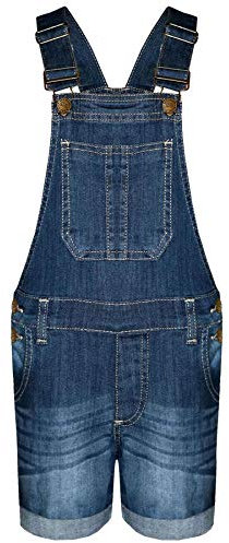 A2Z 4 Kids Girls Denim Shorts Dungaree Faded Stretch Jeans Bib - Girls Shorts Dungaree Dark Blue 11-12