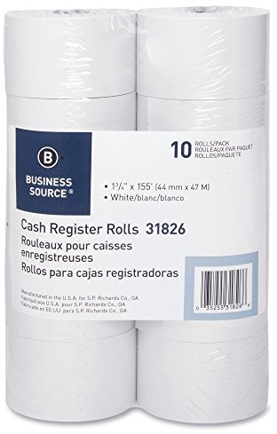 Business Source Paper Rolls, Single Ply, Bond, 44mmX155', 10/ Pack, White (31826)
