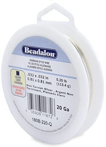 Beadalon Filo quadrato in argento resistente all'ossidazione, calibro 20, 1/1,8 kg