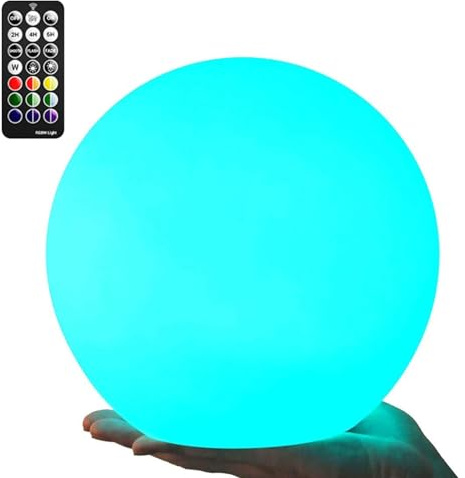 LOFTEK 8-inch LED Night Light Ball: 16 RGB Colors and Dimmable Globe Light with Remote, Upgraded Folding Handle, Seamless Matte Housing, Rechargeable IP65 Floating Pool Light, for Nursery or Decor