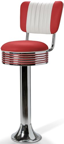 Bel Air Barhocker 2-er Set Gastronomie Barstuhl Hocker Bar Stuhl 50's Designerbarhocker Diner Hochstuhl (Red/White)