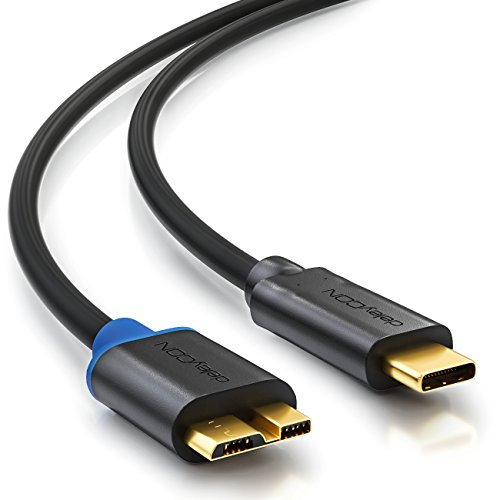 deleyCON 1,5m USB 3.0 Micro B Cable - USB C to Micro B USB 3.0-5 Gbit/s - Charging Cable Data Cable Thunderbolt - For PC Computer Smartphone Tablet Notebook Cargador Disco Duro Externo HDD