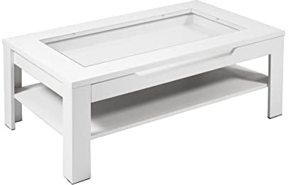 byLIVING Couchtisch Ralph/moderner Sofatisch mit Glaseinlage und großzügiger Schublade in Weiß/Beistelltisch mit viel Stauraum/B 110, H 43, T 67 cm