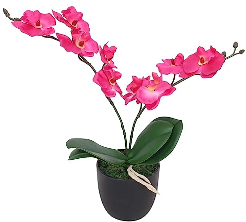 vidaXL Künstliche Orchidee mit Topf Kunstpflanze Kunstblume Dekoblume 30 cm Rot